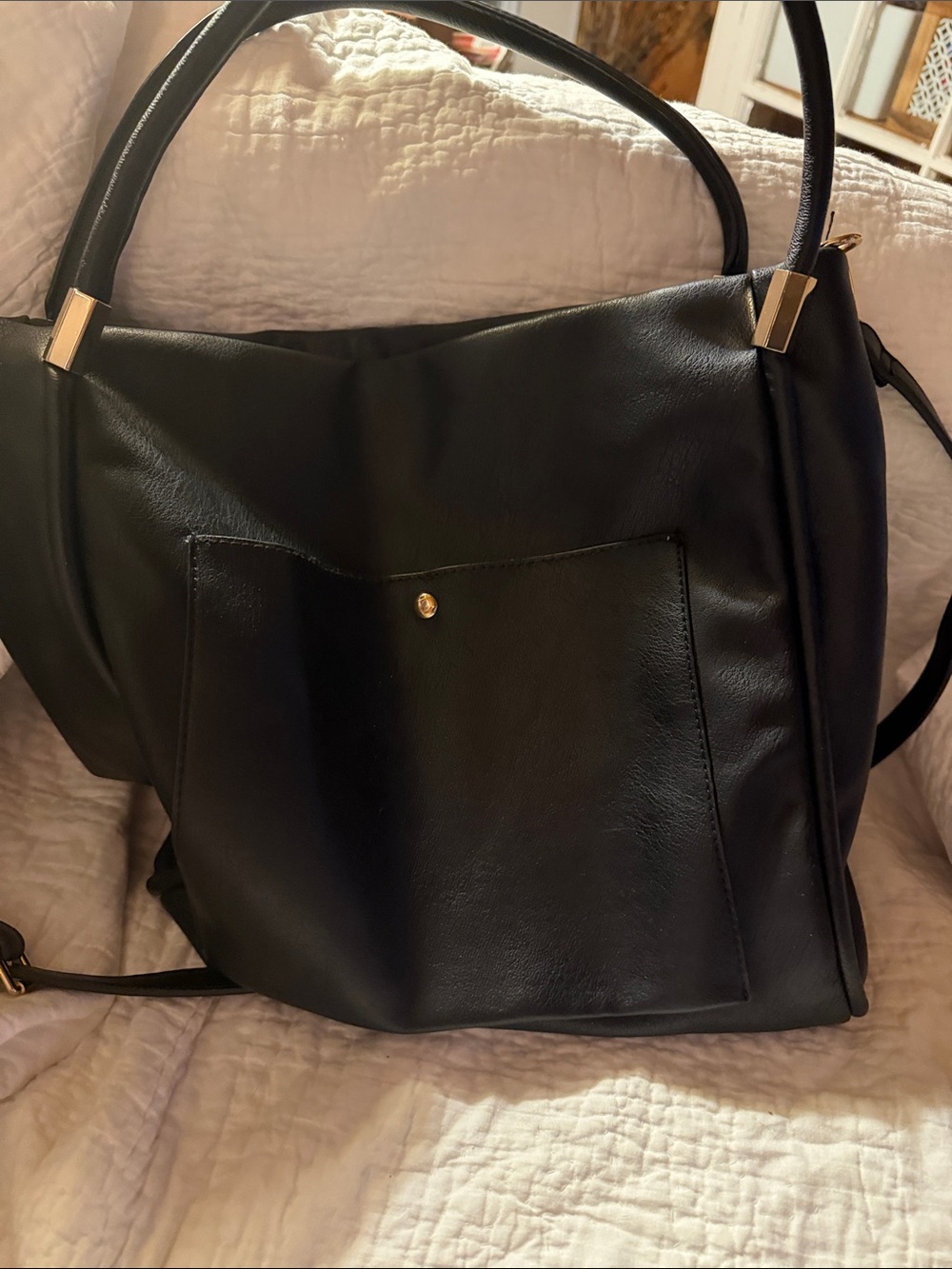 Urban Expressions Black Tote with Front Pocket and Gold Accents